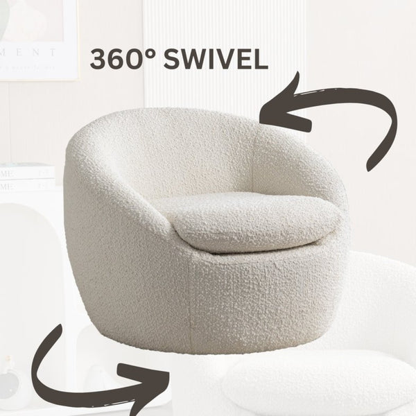 English Elm Winnie Boucle Barrel Swivel Chair Enveloping Rounded Design for Living Room Accent T2574P184972