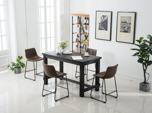 English Elm Bronco Counter Height Dining Set Seats Four with Weathered Wood Table and Faux Leather Chairs Black T2574P194414