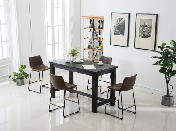 English Elm Bronco Counter Height Dining Set Seats Four with Weathered Wood Table and Faux Leather Chairs Black T2574P194414