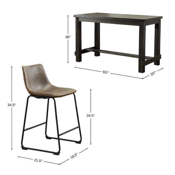 English Elm Bronco Counter Height Dining Set Seats Four with Weathered Wood Table and Faux Leather Chairs Black T2574P194414