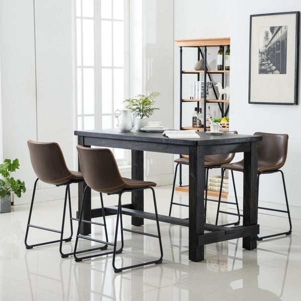 English Elm Bronco Counter Height Dining Set Seats Four with Weathered Wood Table and Faux Leather Chairs Black T2574P194414