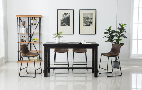 English Elm Bronco Counter Height Dining Set Seats Four with Weathered Wood Table and Faux Leather Chairs Black T2574P194414