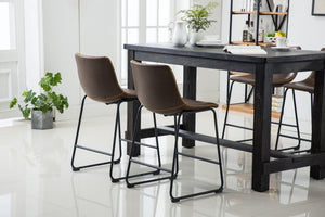 English Elm Bronco Counter Height Dining Set Seats Four with Weathered Wood Table and Faux Leather Chairs Black T2574P194414