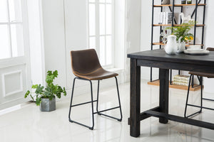 English Elm Bronco Counter Height Dining Set Seats Four with Weathered Wood Table and Faux Leather Chairs Black T2574P194414
