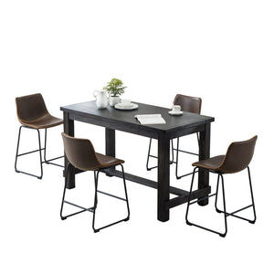 English Elm Bronco Counter Height Dining Set Seats Four with Weathered Wood Table and Faux Leather Chairs Black T2574P194414