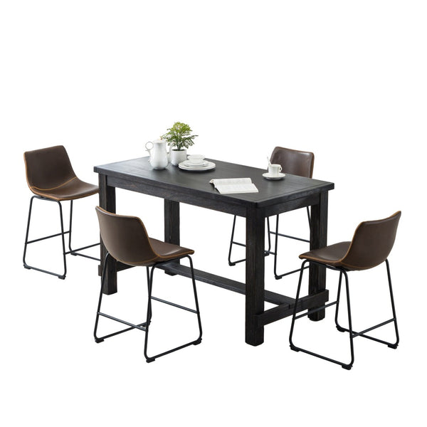 English Elm Bronco Counter Height Dining Set Seats Four with Weathered Wood Table and Faux Leather Chairs Black T2574P194414
