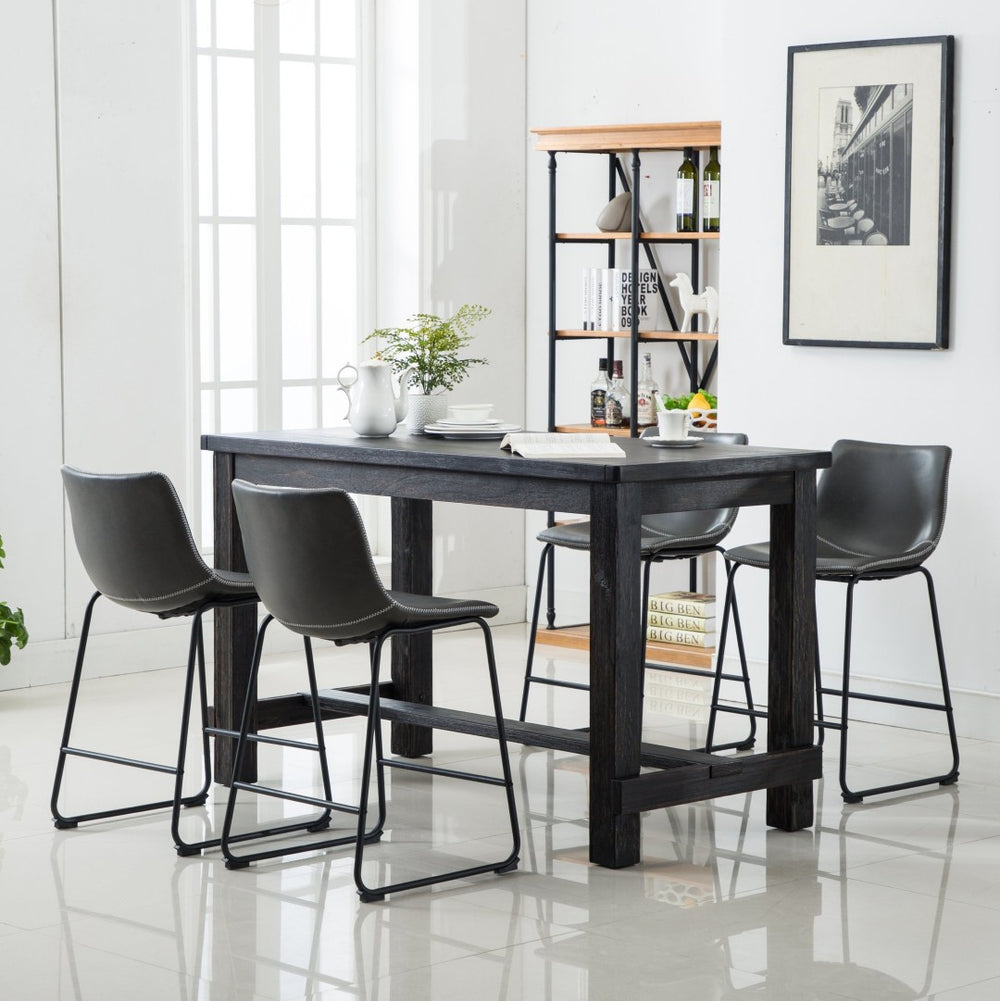 English Elm Bronco Counter Height Dining Set Seats Four with Weathered Wood Table and Faux Leather Chairs Black + Gray T2574P194595