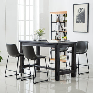 English Elm Bronco Counter Height Dining Set Seats Four with Weathered Wood Table and Faux Leather Chairs Black + Gray T2574P194595