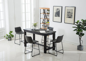 English Elm Bronco Counter Height Dining Set Seats Four with Weathered Wood Table and Faux Leather Chairs Black + Gray T2574P194595