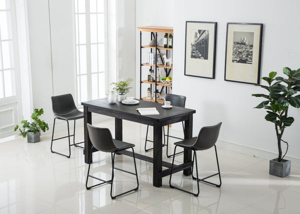 English Elm Bronco Counter Height Dining Set Seats Four with Weathered Wood Table and Faux Leather Chairs Black + Gray T2574P194595