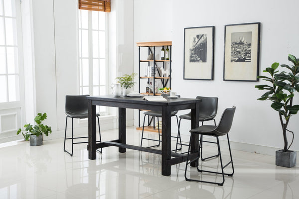 English Elm Bronco Counter Height Dining Set Seats Four with Weathered Wood Table and Faux Leather Chairs Black + Gray T2574P194595