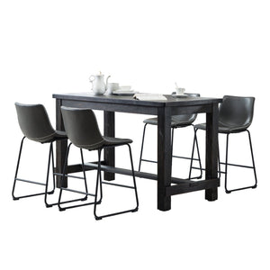 English Elm Bronco Counter Height Dining Set Seats Four with Weathered Wood Table and Faux Leather Chairs Black + Gray T2574P194595