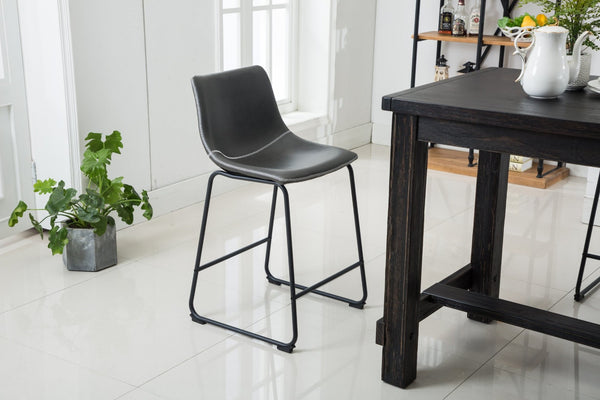 English Elm Bronco Counter Height Dining Set Seats Four with Weathered Wood Table and Faux Leather Chairs Black + Gray T2574P194595