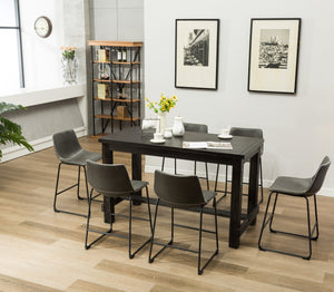 English Elm Bronco Weathered Wood Counter Dining Set Seating Six with Upholstered Pu Leather Chairs Black+ Gray T2574P195181