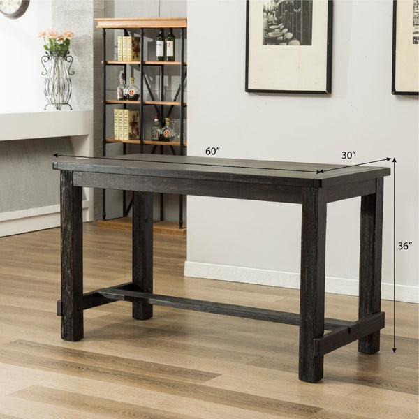 English Elm Bronco Weathered Wood Counter Dining Set Seating Six with Upholstered Pu Leather Chairs Black+ Gray T2574P195181