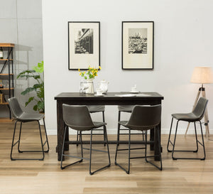 English Elm Bronco Weathered Wood Counter Dining Set Seating Six with Upholstered Pu Leather Chairs Black+ Gray T2574P195181