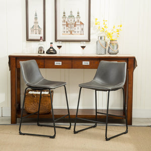 English Elm Bronco Weathered Wood Counter Dining Set Seating Six with Upholstered Pu Leather Chairs Black+ Gray T2574P195181