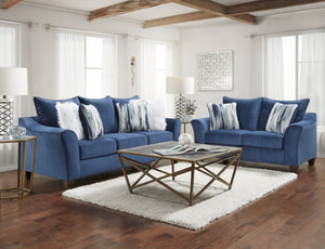 English Elm Camero Pillow Back Sofa and Loveseat Set Textured Fabric Seating for Living Room Navy Blue T2574P195446
