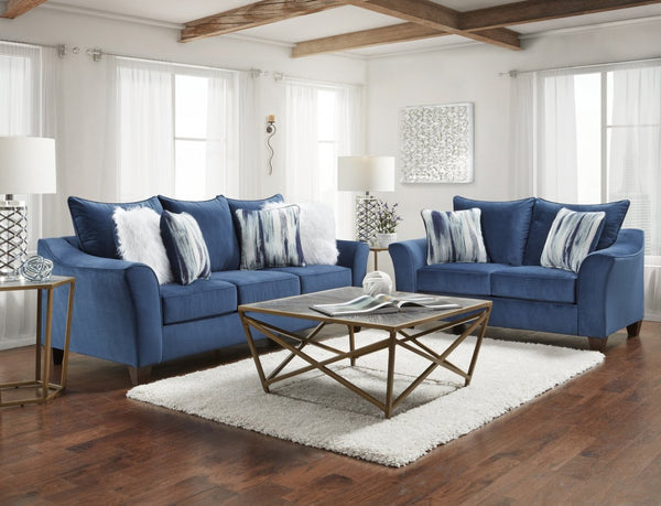 English Elm Camero Pillow Back Sofa and Loveseat Set Textured Fabric Seating for Living Room Navy Blue T2574P195446
