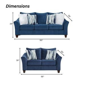 English Elm Camero Pillow Back Sofa and Loveseat Set Textured Fabric Seating for Living Room Navy Blue T2574P195446