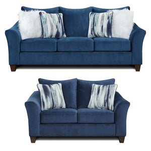 English Elm Camero Pillow Back Sofa and Loveseat Set Textured Fabric Seating for Living Room Navy Blue T2574P195446