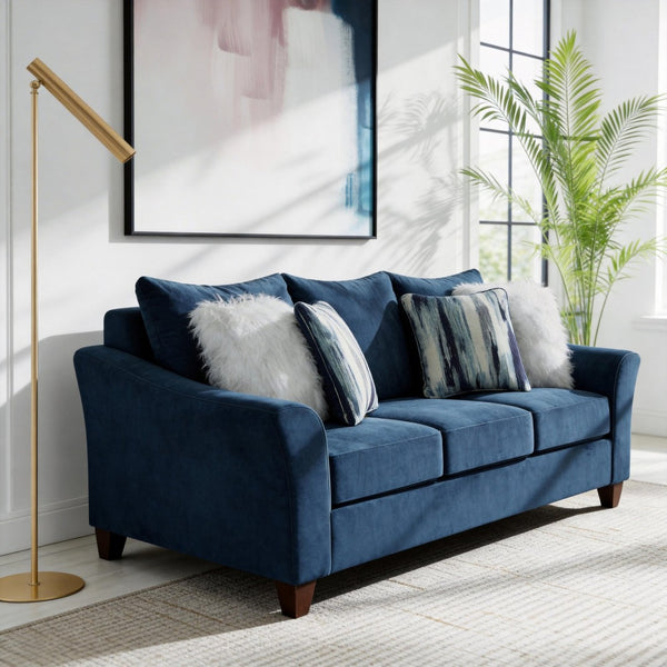English Elm Camero Pillow Back Sofa and Loveseat Set Textured Fabric Seating for Living Room Navy Blue T2574P195446