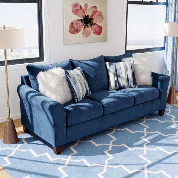 English Elm Camero Pillow Back Sofa and Loveseat Set Textured Fabric Seating for Living Room Navy Blue T2574P195446
