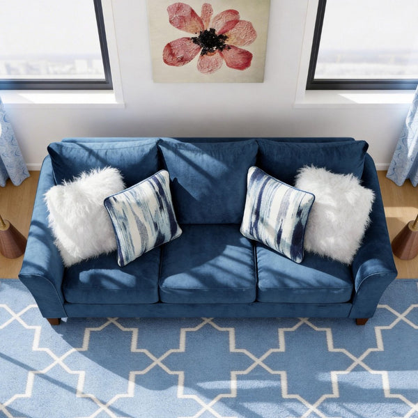 English Elm Camero Pillow Back Sofa and Loveseat Set Textured Fabric Seating for Living Room Navy Blue T2574P195446