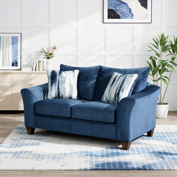 English Elm Camero Pillow Back Sofa and Loveseat Set Textured Fabric Seating for Living Room Navy Blue T2574P195446
