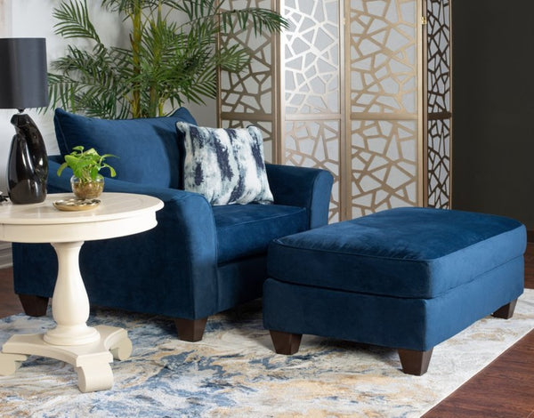 English Elm Camero Pillowback Accent Chair and Ottoman Set with Welted Polyester Upholstery T2574P195449