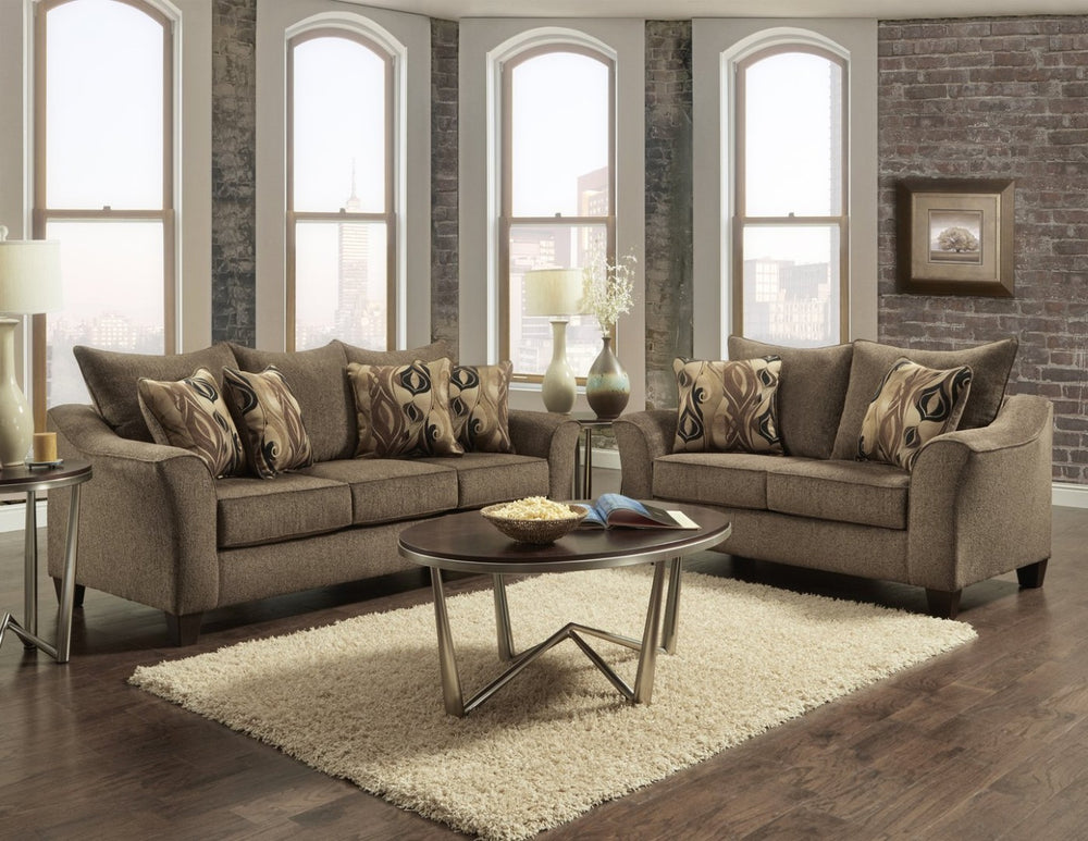 English Elm Camero Overstuffed Pillow-back Loveseat in Textured Fabric with Espresso Block Legs T2574P195787