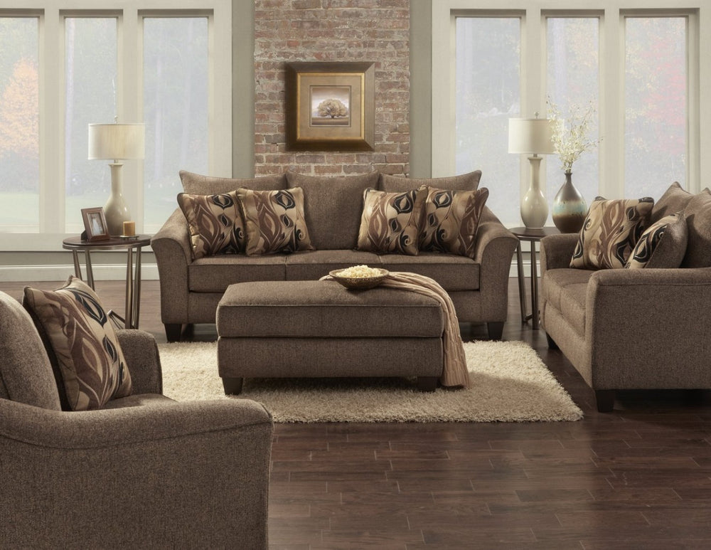 English Elm Camero Textured Brown Fabric Living Room Set with Sofa Loveseat Chair and Ottoman T2574P195792
