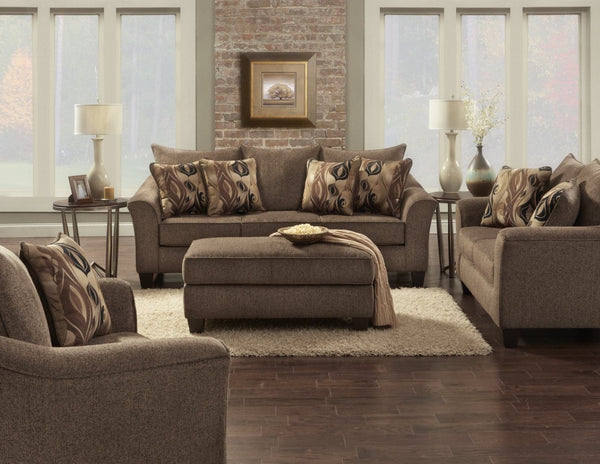 English Elm Camero Textured Brown Fabric Living Room Set with Sofa Loveseat Chair and Ottoman T2574P195792