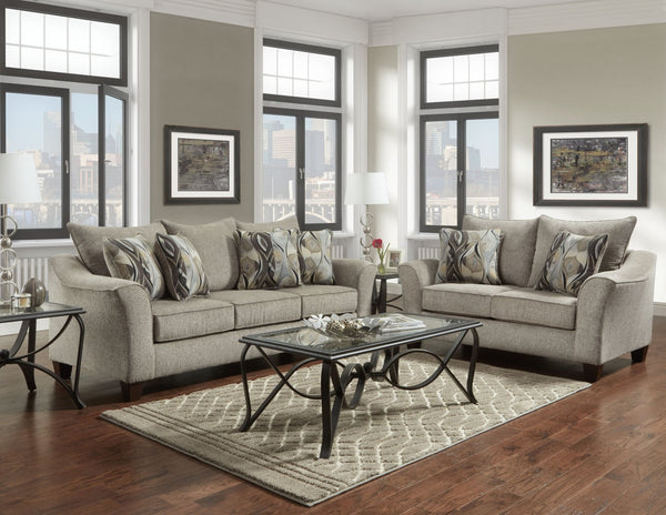 English Elm Camero Pillowback Gray Fabric Sofa with Welted Trim and Rolled Arms for Living Rooms T2574P195797