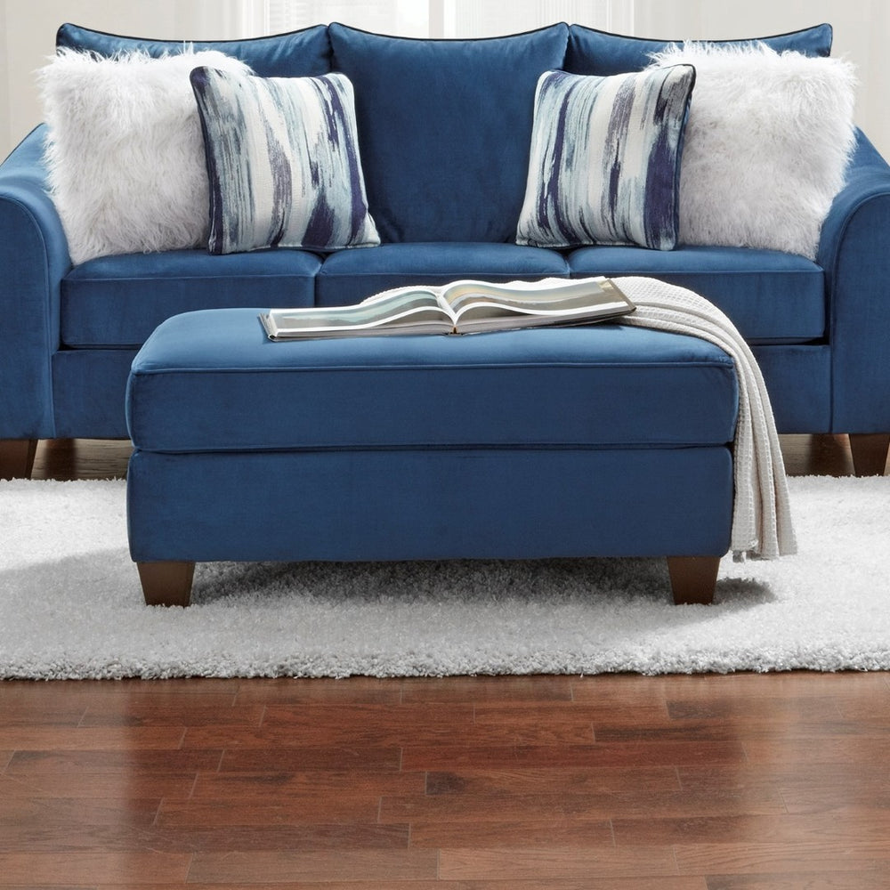 English Elm Camero Navy Velvet Rectangular Ottoman with Espresso Legs for Living Room Sectionals T2574P195801