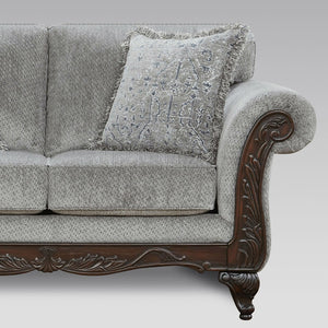 English Elm Hernen Traditional Chenille Sofa and Loveseat Set with Carved Wood Arm Panels T2574P195802