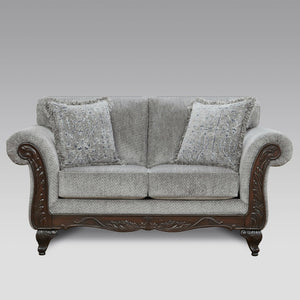 English Elm Hernen Chenille Upholstered Loveseat with Carved Cherry Hardwood Frame Traditional Style T2574P196578