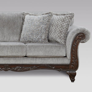 English Elm Hernen Carved Hardwood Chenille Sofa with Rolled Arms for Traditional Living Rooms T2574P196581