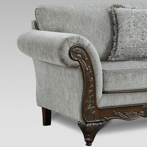 English Elm Hernen Carved Hardwood Chenille Sofa with Rolled Arms for Traditional Living Rooms T2574P196581