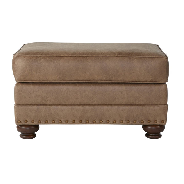 English Elm Leinster Faux Leather Accent Chair Ottoman Set with Nailhead Trim and Rolled Arms Brown T2574P196590