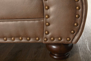 English Elm Leinster Faux Leather Accent Chair Ottoman Set with Nailhead Trim and Rolled Arms Brown T2574P196590