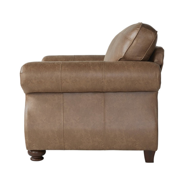 English Elm Leinster Faux Leather Accent Chair Ottoman Set with Nailhead Trim and Rolled Arms Brown T2574P196590