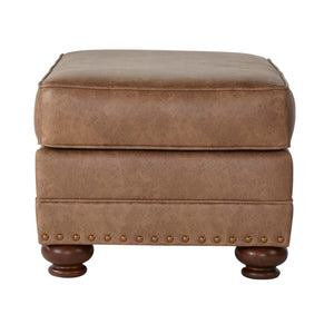 English Elm Leinster Faux Leather Accent Chair Ottoman Set with Nailhead Trim and Rolled Arms Brown T2574P196590