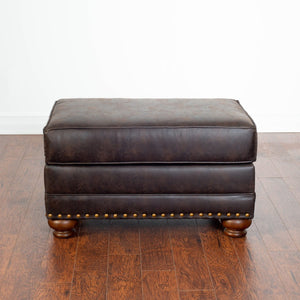 English Elm Leinster Faux Leather Accent Chair Ottoman Set with Nailhead Trim and Rolled Arms Espresso T2574P196591