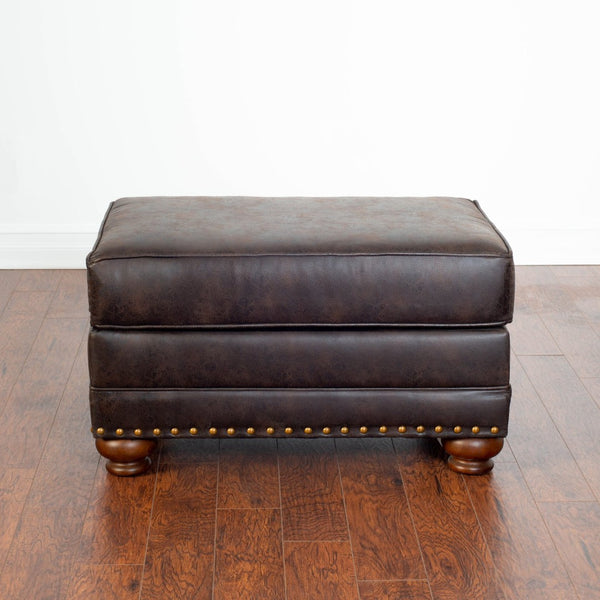 English Elm Leinster Faux Leather Accent Chair Ottoman Set with Nailhead Trim and Rolled Arms Espresso T2574P196591