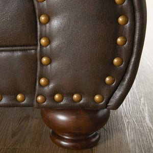English Elm Leinster Faux Leather Accent Chair Ottoman Set with Nailhead Trim and Rolled Arms Espresso T2574P196591