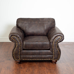 English Elm Leinster Faux Leather Accent Chair Ottoman Set with Nailhead Trim and Rolled Arms Espresso T2574P196591