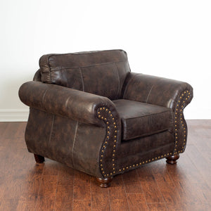 English Elm Leinster Faux Leather Accent Armchair with Nailhead Trim and Rolled Arms Espresso T2574P196592