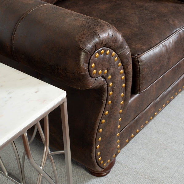 English Elm Leinster Faux Leather Accent Armchair with Nailhead Trim and Rolled Arms Espresso T2574P196592