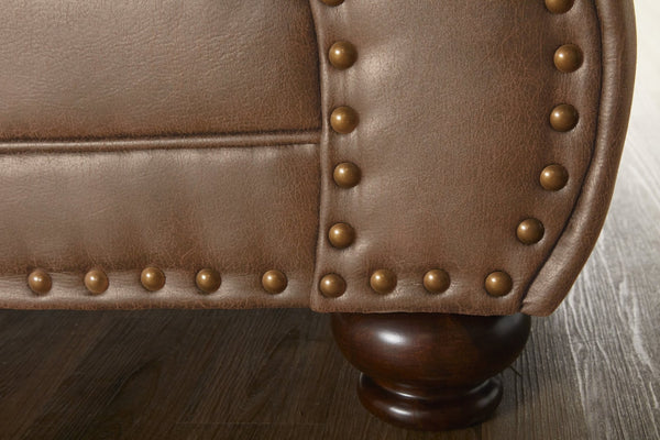 English Elm Leinster Faux Leather Loveseat Rolled Arms Nailhead Trim Espresso Bun Feet Living Room T2574P196593